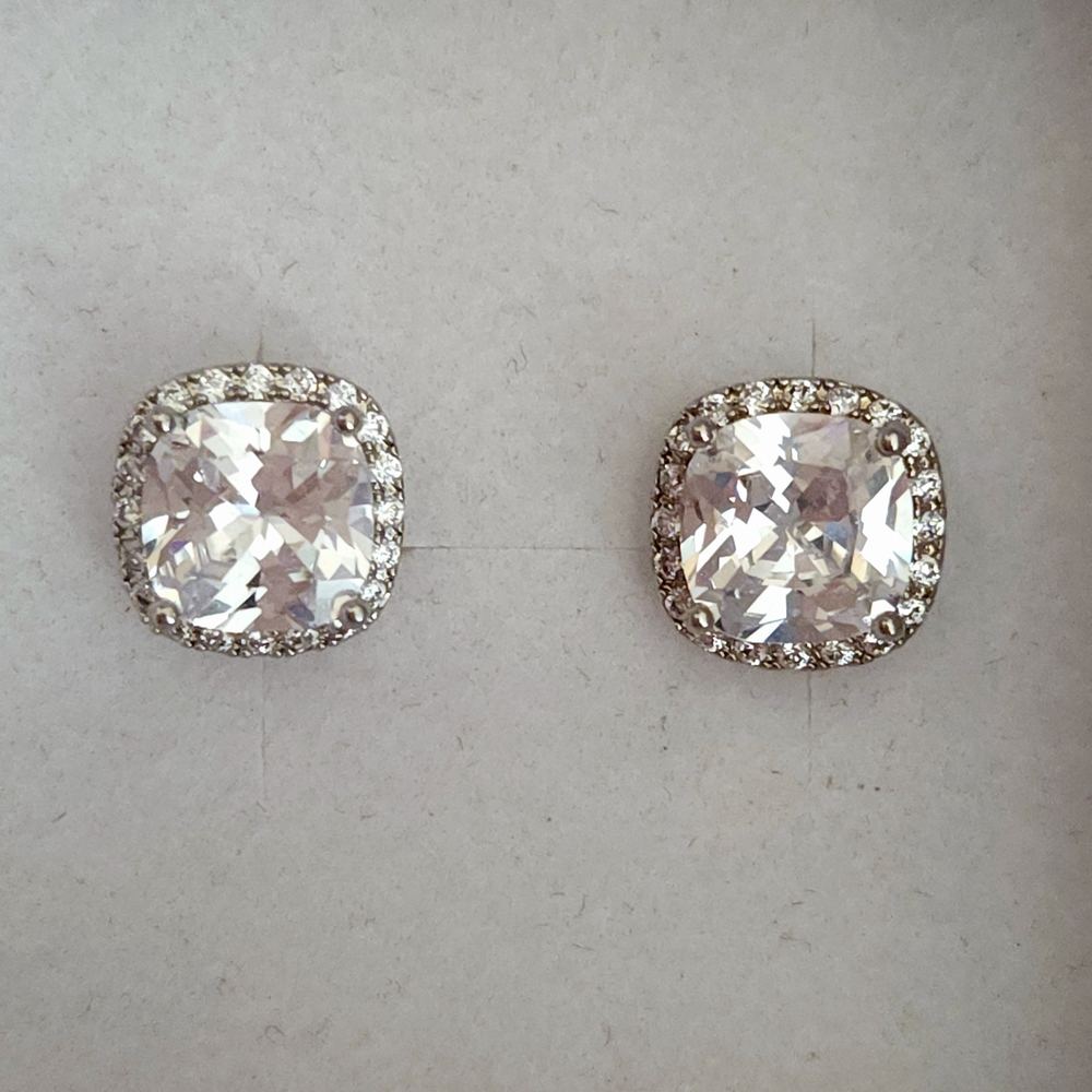 Sterling Silver (White Gold-Plated) And Lab Diamond Stud Earrings